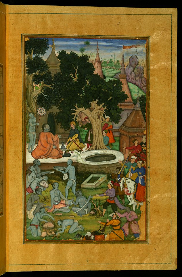 Zahir al-Din Muhammad Babur - Babur and His Warriors Visiting a Hindu Temple - Walters W59622B - Full Page