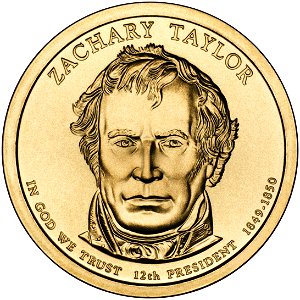 Zachary Taylor Presidential $1 Coin obverse. Free illustration for personal and commercial use.