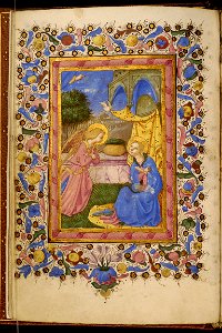 Zanobi di Benedetto Strozzi - Leaf from Adimari Book of Hours - Walters W76714V - Open Reverse. Free illustration for personal and commercial use.