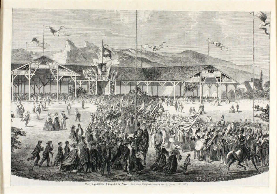 Zentralbibliothek Solothurn - Das Eidgenössische Sängerfest in Olten Nach einer Originalzeichnung von H Jenny S 667 - aa0397