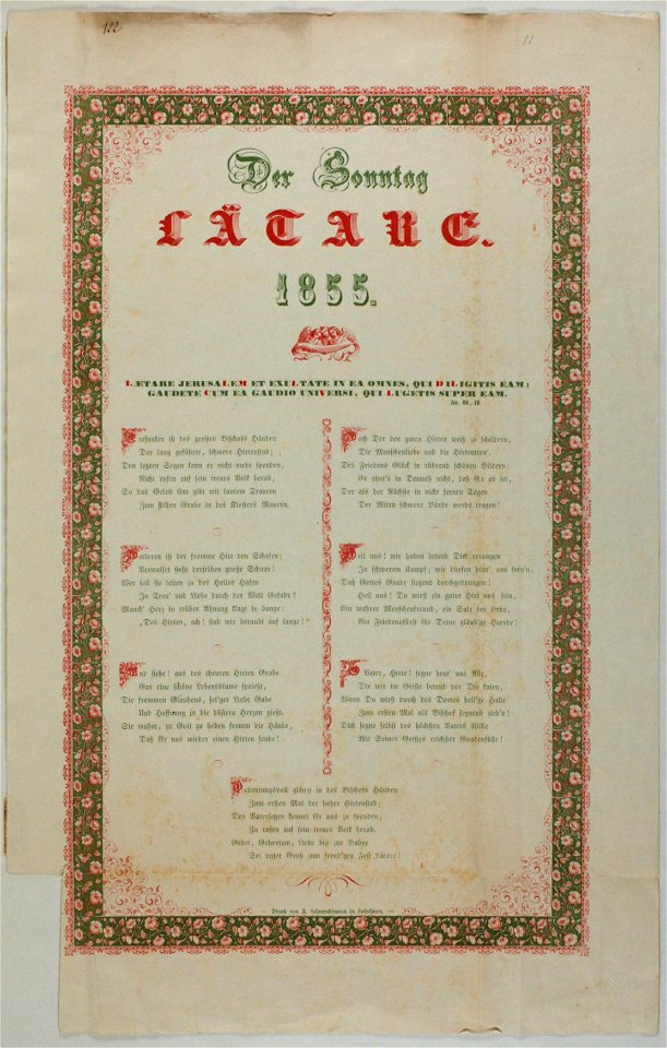 Zentralbibliothek Solothurn - Der Sonntag LÄTARE 1855 Drei lesende und singende Engel LAETARE JERUSALEM ET EXULTATE IN EA OMNES QUI DILIGITIS EAM GAUDETE CUM EA GAUDIO UNIVERSI QUI LUGETIS SUPER EAM Jes 6610 - aa0609