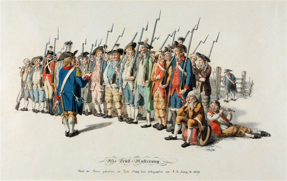 Zentralbibliothek Solothurn - Alte TrüllMusterung Nach der Natur gezeichnet im Jahr 1789 und lithographirt von F N König A 1825 - aa0302