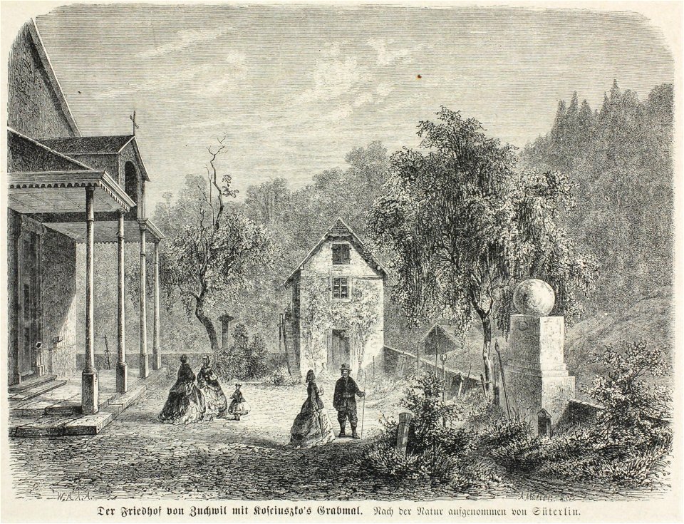 Zentralbibliothek Solothurn - Der Friedhof von Zuchwil mit Kosciuszkos Grabmal Nach der Natur aufgenommen von Süterlin - a1027