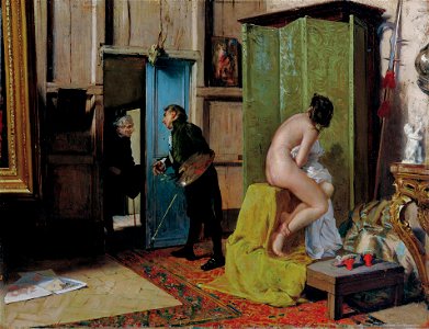 EDUARDO ZAMACOIS Y ZABALA - La Visita Inoportuna (Museo de Bellas Artes de Bilbao, c. 1868. Óleo sobre tabla, 23 x 29.5 cm)