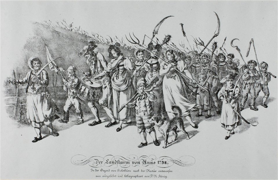 Zentralbibliothek Solothurn - Der Landsturm von Anno 1798 In der Gegend von Solothurn nach der Natur entworfen nun ausgeführt und lithographiert von F N König - aa0228