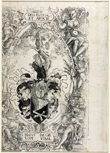 Zentralbibliothek Solothurn - In Kartusche DEO PATRIAE ET AMICIS in Rahmen SACRA IOVI SERVAT CIVEIS DITATQ PENATES Iin Kartusche HANS IACOB VOM STAAL - aa0344