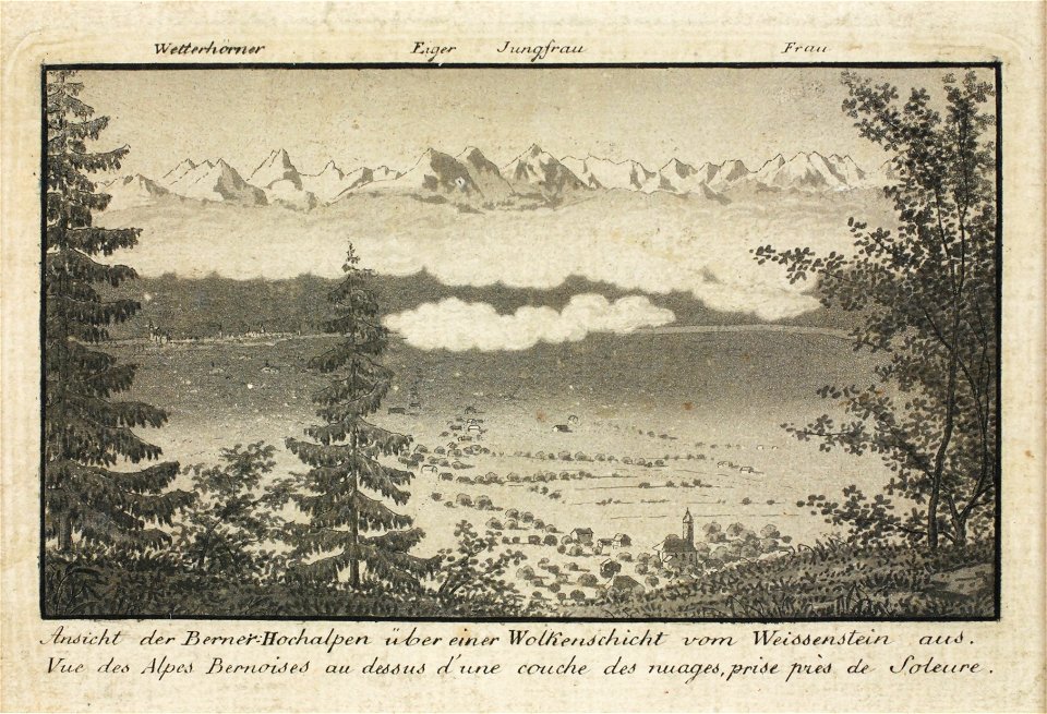 Zentralbibliothek Solothurn - Ansicht der BernerHochalpen über einer Wolkenschicht vom Weissenstein aus Vue des Alpes Bernoises au dessus dune couche des nuages prise près de Soleure - a0273