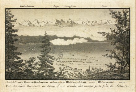 Zentralbibliothek Solothurn - Ansicht der BernerHochalpen über einer Wolkenschicht vom Weissenstein aus Vue des Alpes Bernoises au dessus dune couche des nuages prise près de Soleure - a0273