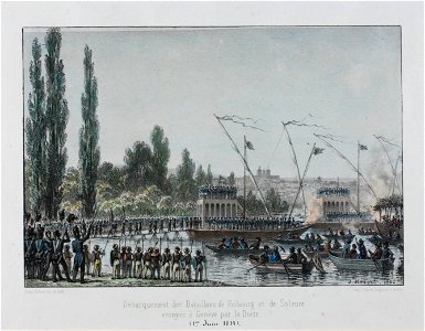 Zentralbibliothek Solothurn - Débarquement des Bataillons de Fribourg et de Soleure envoyés à Genève par la Diète 1er Juin 1814 - aa0230