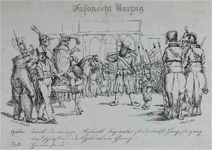 Zentralbibliothek Solothurn - Fassnacht Umzug unter Bild Gessler Täull du truzige Rebäull Säg weles ist dis liebst Ching so gang und schießem de Öpfel ab em Gring Tell He nu so de - aa0248