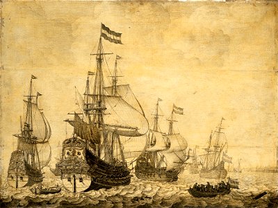 Zeegezicht met Hollandse oorlogsschepen - Dutch war ships at sea (Willem van de Velde I)