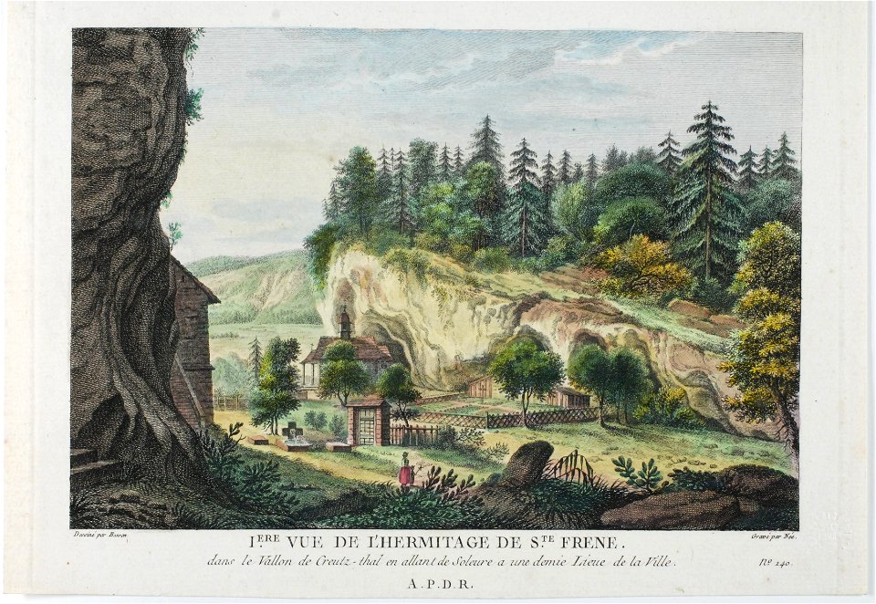 Zentralbibliothek Solothurn - 1ERE VUE DE LHERMITAGE DE STE FRENE dans le Vallon de Creutzthal en allant de Soleure a une demie Lieue de la Ville A P D R - a0748