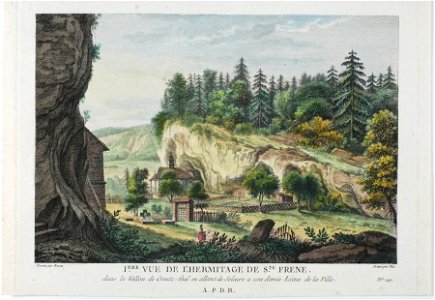 Zentralbibliothek Solothurn - 1ERE VUE DE LHERMITAGE DE STE FRENE dans le Vallon de Creutzthal en allant de Soleure a une demie Lieue de la Ville A P D R - a0748
