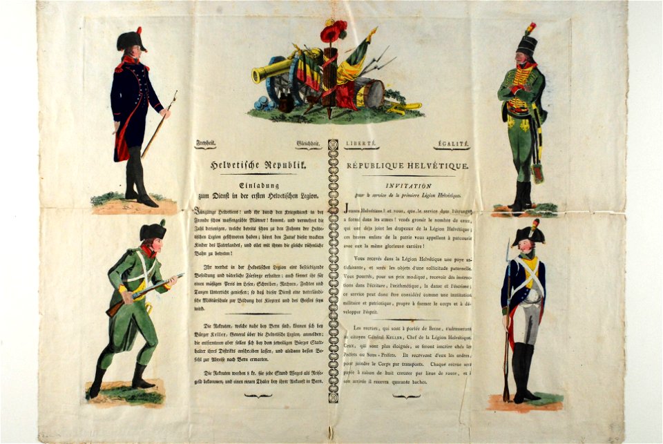 Zentralbibliothek Solothurn - Freyheit Gleichheit horizontale Trennlinie LIBERTÉ ÉGALITÉ Helvetische Republik Trennlinie RÉPUBLIQUE HÉLVÉTIQUE Einladung zum Dienst in der Helvetischen Legion Trennlinie INVITATION pou - aa0543