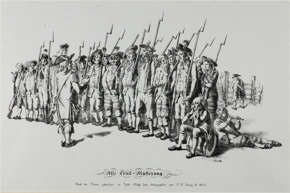 Zentralbibliothek Solothurn - Alte TrüllMusterung Nach der Natur gezeichnet im Jahr 1789 und lithographirt von F N König A 1825 - aa0227