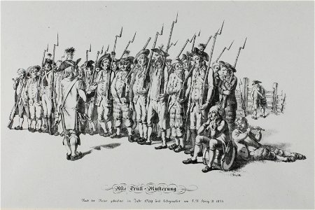 Zentralbibliothek Solothurn - Alte TrüllMusterung Nach der Natur gezeichnet im Jahr 1789 und lithographirt von F N König A 1825 - aa0227