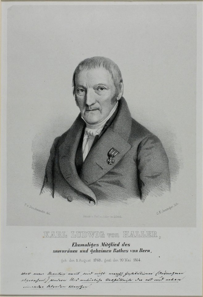 Zentralbibliothek Solothurn - KARL LUDWIG von HALLER Ehemaliges Mitglied des souveränen und geheimen Rathes von Bern geb den 1 August 1768 gest den 20 Mai 1854 - aa0267