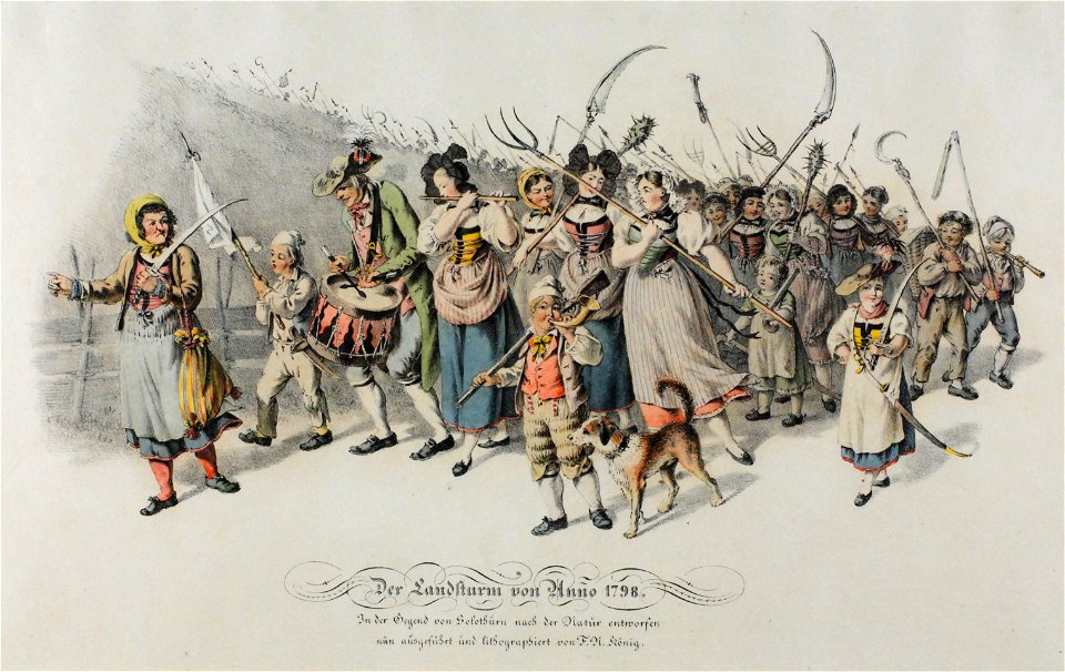 Zentralbibliothek Solothurn - Der Landsturm von Anno 1798 In der Gegend von Solothurn nach der Natur entworfen nun ausgeführt und lithographiert von F N König - aa0303