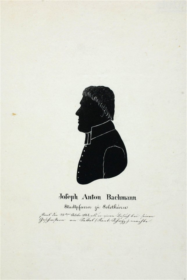 Zentralbibliothek Solothurn - Joseph Anton Bachmann Stadtpfarrer zu Solothurn Starb den 23ten October 1844 als er einen Besuch bei seinen Geschwistern am Sattel Kant Schwyz machte - a1066