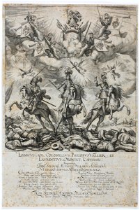 Zentralbibliothek Solothurn - LODOICUS à ROL COLONELLUS PHILIPPUS VALLIER ET LAVRENTIVS de MONTET CAPITANEI Anagramma TINI SOLDVRII ALCIDES PELLAEVS ACHILLEVS VI LVCENT POPVLO MARTE TONANTE POLO in der linken Hälft - aa0597
