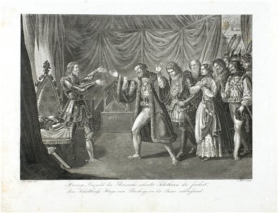 Zentralbibliothek Solothurn - Herzog Leopold der Glorreiche schenkt Solothurn die Freiheit den Schultheiss Hugo von Buchegg in die Arme schliessend - aa0474