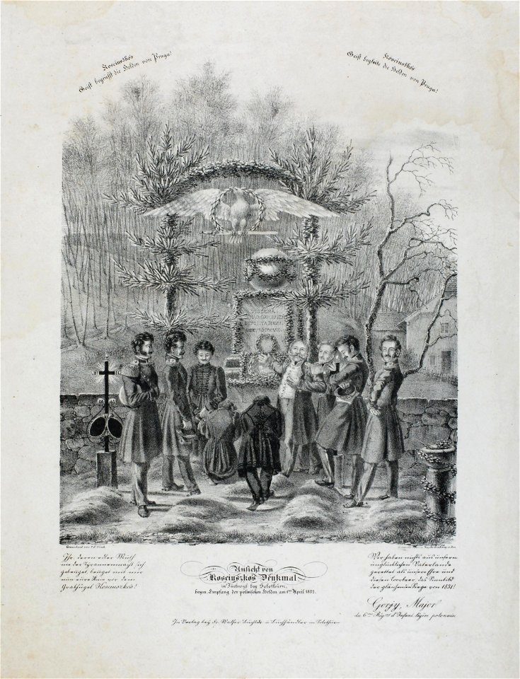 Zentralbibliothek Solothurn - Ansicht von Kosciuskos Denkmal in Zuchwyl bey Solothurn beym Empfang der polnischen Helden am 1ten April 1832 links davon Ihr deren edler Muth nie der Tyrannenmacht sich gebeuget beuget - aa0506