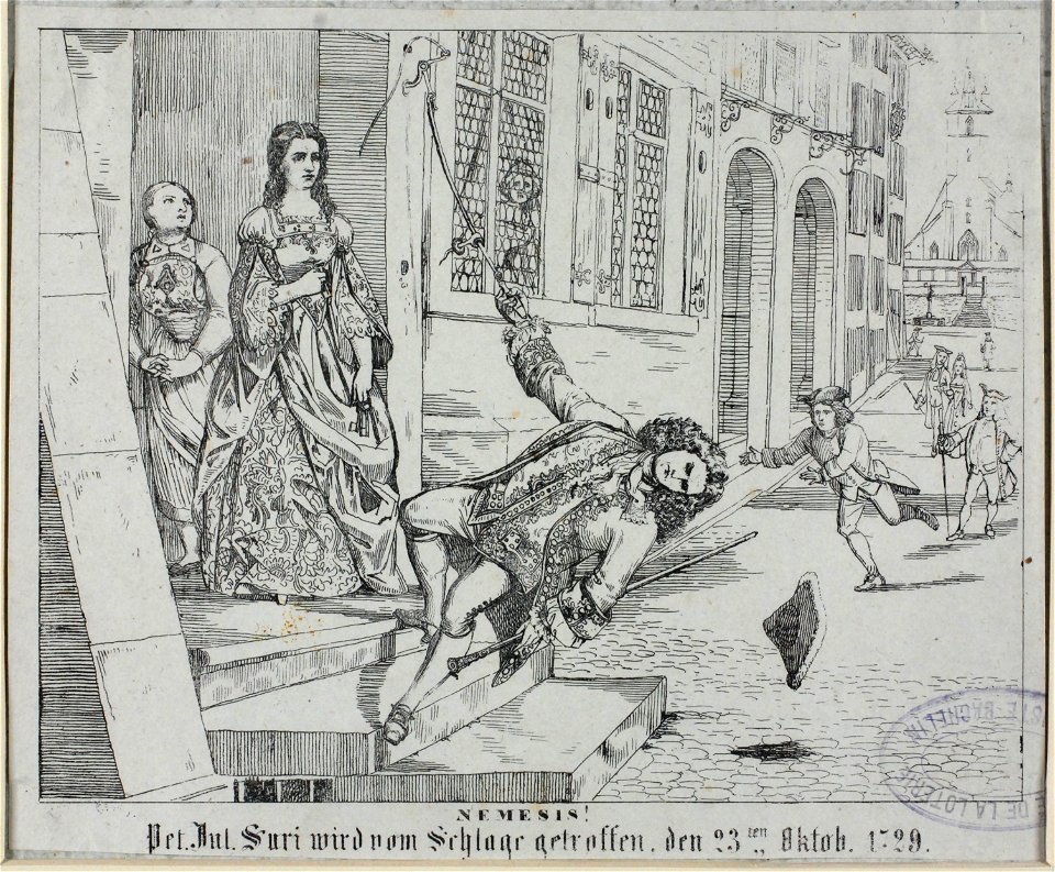 Zentralbibliothek Solothurn - NEMESIS Peter Jul Suri wird vom Schlage getroffen den 23ten Oktob 1729 - a0458