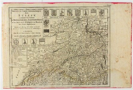 Zentralbibliothek Solothurn - NOUVELLE CARTE GEOGRAPHIQUE dela SUISSE Contenant les Cantons de BERNE FRIBOURG SOLEURRE BASLE et les Terres de LEVEQUE de BASLE avec leurs dépendances Dressee par M Jacq Scheuchzer d - aa0456