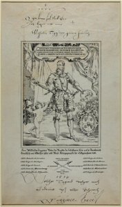 Zentralbibliothek Solothurn - In Kartusche GULIELMUS TUGGINERUS DICTUS FRÖLICH EQUE SENTOR SOLODORENSIS FRANCORUM REGIABEPULIS ATQUE HELVETIAE CUSTODIAE REGIUS PREAFECTUS ANNO A CHRISTO NATO 1575 AETATIS VEROSUAE 50 U - aa0295