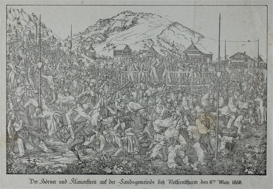 Zentralbibliothek Solothurn - Der Hörner und Klauenstreit auf der Landsgemeinde bei Rothenturm den 6ten May 1838 - a0667