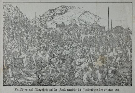 Zentralbibliothek Solothurn - Der Hörner und Klauenstreit auf der Landsgemeinde bei Rothenturm den 6ten May 1838 - a0667