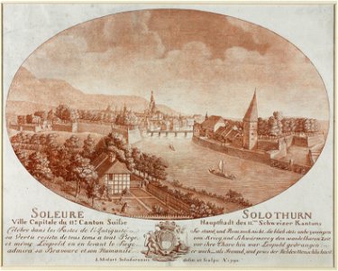 Zentralbibliothek Solothurn - SOLEURE Ville Capitale du 11e Canton Suisse Célèbre dans les Fastes de lAntiquité sa Vertu resista de tous tems a tout Piege et même Léopold en en levant le siege admira sa Bravoure et - aa0006