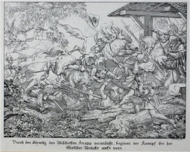 Zentralbibliothek Solothurn - Durch den Fürwitz des Bischoffen Knapp veranlasst beginnt der Kampf bei der GislikerBrücke aufs neue - a0288