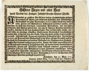 Zentralbibliothek Solothurn - Gottes Segen und alles Heyl durch Vorbitt des Heiligen Josephs ErnährVaters Christi Alldieweilen zu grösserer Ehr Gottes - a0804