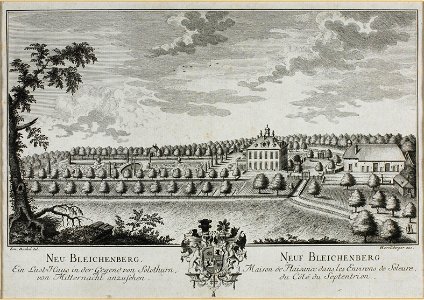 Zentralbibliothek Solothurn - NEU BLEICHENBERG Ein LustHaus in der Gegend von Solothurn von Mitternacht anzusehen Wappen NEUF BLEICHENBERG Maison de Plaisance dans les Environs de Soleure du Côté du Sptentrion - aa0391