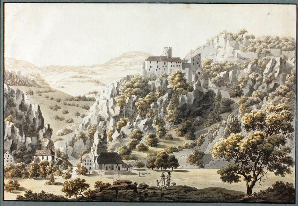 Zentralbibliothek Solothurn - Ire VUE DU CHATEAU BALLIVAL DE FALCKENSTEIN AU CANTON DE SOLEURE Publié par Chr de Mechel et se trouve chez lui à Bâsle - aa0365