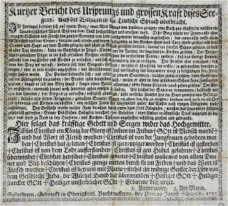 Zentralbibliothek Solothurn - Kurtzer Bericht des Ursprungs und grossen Kraft dises See gens Auss der Welschen in die Teutsche Sprach uberbracht - a1037
