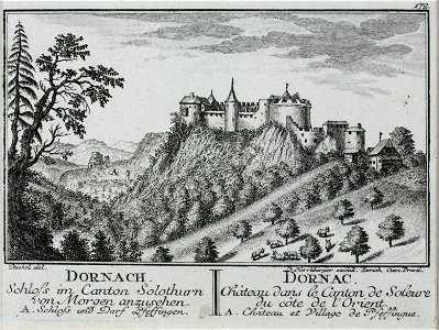 Zentralbibliothek Solothurn - DORNACH Schloss im Canton Solothurn von Morgen anzusehen A Schloss und Dorf Pfeffingen I DORNAC Château dans le Canton de Soleure ducôte de lOrient A Château et Village de Pfeffingue - a0642