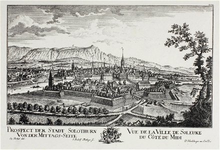 Zentralbibliothek Solothurn - PROSPECT DER STADT SOLOTHURN VON DER MITTAGSSEITE Standeswappen VUE DE LA VILLE DE SOLEURE DU CÔTE DU MIDI - aa0038