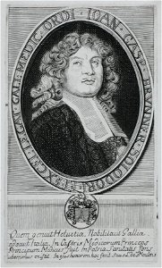 Zentralbibliothek Solothurn - Um Medaillon IOAN GASP BRUNNER SOLODORI ET EXCELLEGAT GALL MEDIC ORDI Unter dem Bild Quem genuit Heluetia Nobilitauit Gallia ed ocuit Italia In Castris Medicorum Princeps Principum Medicus - a0480