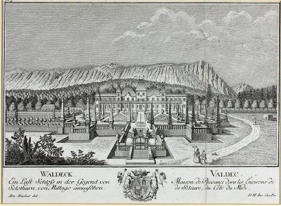 Zentralbibliothek Solothurn - WALDECK Ein Lust Schloss in der Gegend von Solothurn von Mittage anzsehen bekröntes Besenval Wappen VALDEC Maison de Plaisance dans les Environs de de sic Soleure du Côté de Midi - aa0162