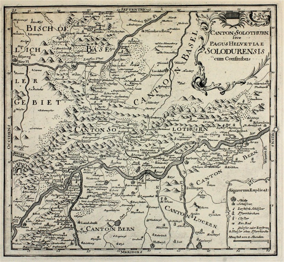 Zentralbibliothek Solothurn - Wappen CANTON SOLOTHURN sive PAGUS HELVETIAE SOLODURENSIS com Confinibus - a0757