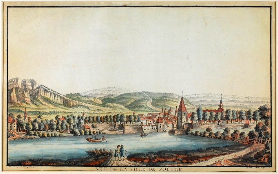 Zentralbibliothek Solothurn - VUE DE LA VILLE DE SOLEURE Sur la Riviere dAar Cette vue est prise au dessus de la Ville A P D R - aa0003