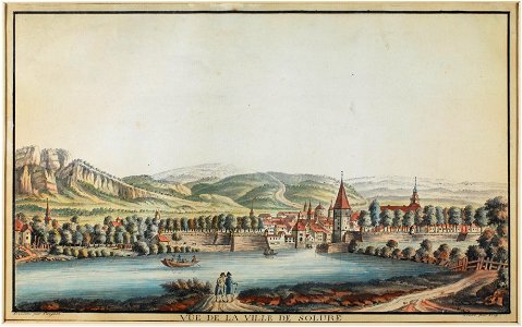Zentralbibliothek Solothurn - VUE DE LA VILLE DE SOLEURE Sur la Riviere dAar Cette vue est prise au dessus de la Ville A P D R - aa0003