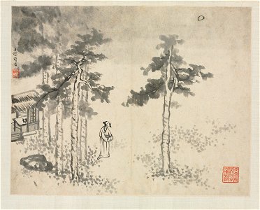 Zha Shibiao - Landscape Album in Various Styles, Shibiao Waiting for the Moon - 1955.37.12 - Cleveland Museum of Art