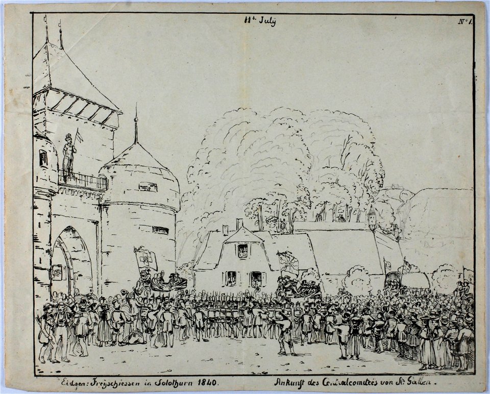 Zentralbibliothek Solothurn - Eidgen Freijschiessen in Solothurn 1840 Ankunft des Centralcomitees von St Gallen - a1070