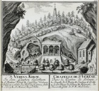 Zentralbibliothek Solothurn - S VERENA KIRCH In dem Canton Solothurn A S Martins Kirch B Einsidlers Wohnung C Höle in welcher das Bild der H Verena steht D Ölberg E St Maria Magd Höle L CHAPELLE DE Ste VERENE Dans l - a0152