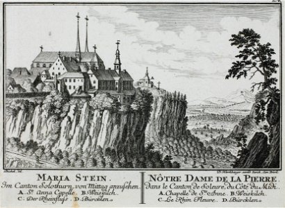 Zentralbibliothek Solothurn - MARIA STEIN Im Canton Solothurn von Mittag anzusehen A St Anna Capelle B Weiskilch C Der Rheinfluss D Bürcklen l NÔTRE DAME DE LA PIERRE dans le Canton de Soleure du Côté du Midi A Chap - a0236