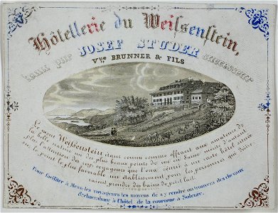 Zentralbibliothek Solothurn - Hôtellerie du Weissenstein tenu par JOSEF STUDER successeur Vve BRUNNER FILS Bildmedaillon Le mont Weissenstein étant connu comme offrant aux amateurs de la belle nature un des plus be - a0919