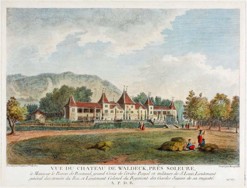 Zentralbibliothek Solothurn - VUE DU CHTEAU DE WALDECK PRÈS SOLEURE à Monsieur le Baron de Besenval grand Croix de lordre Royal et militaire de S Louis Lieutenant général des Armées du Roi et Lieutenant Colonel du Regi - aa0353